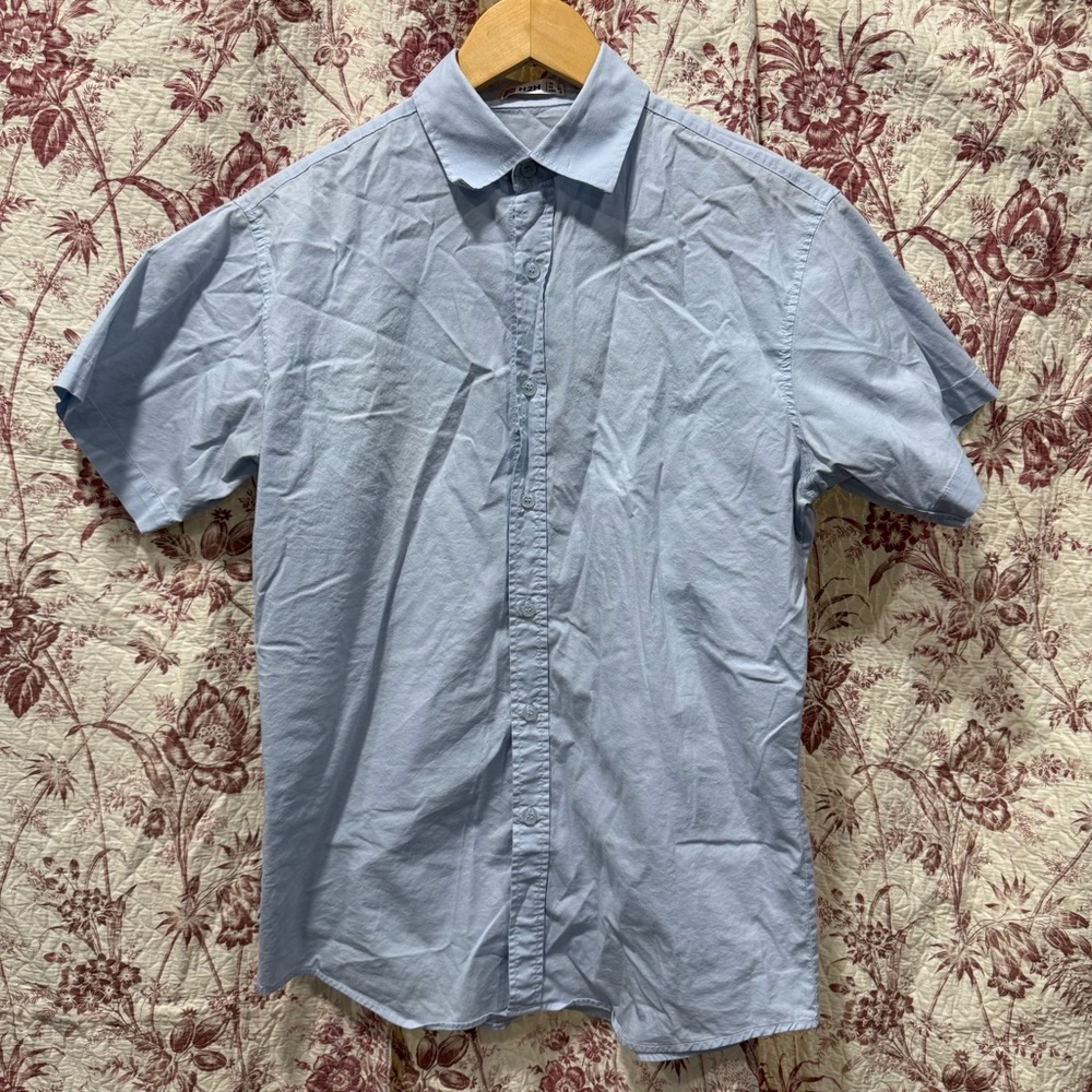 H2H Light Blue Short Sleeve Button-Up Shirt Size Large